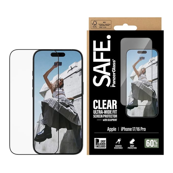 SAFE by PanzerGlass Ultra-Wide Fit Screenprotector met EasyAligner geschikt voor Apple iPhone 17 / 16 Pro
