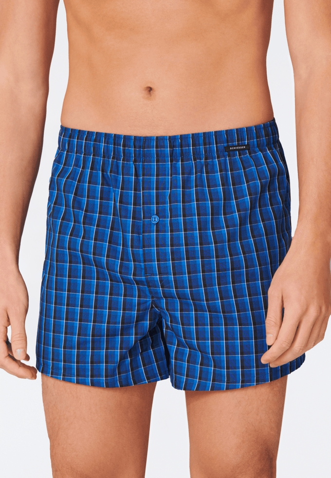 Boxershorts 2-pack geweven stof koningsblauw geruit - Boxershorts Multipack 9
