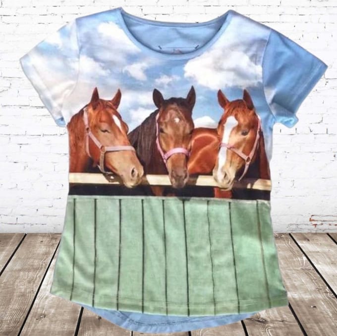 Licht shirt met paarden - Blauw - 86/92