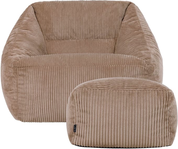 icon - Natalia XL Zitzak Fauteuil met Poef - Ribfluweel - Mocha