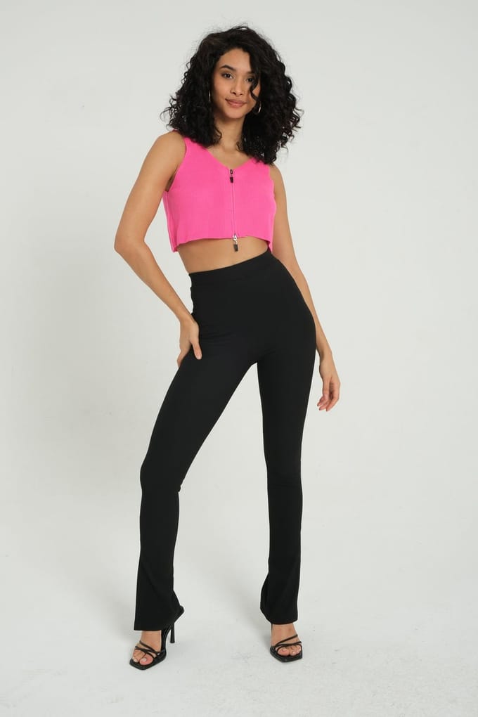 V-hals Gebreide Ribbels Met Rits Croptop