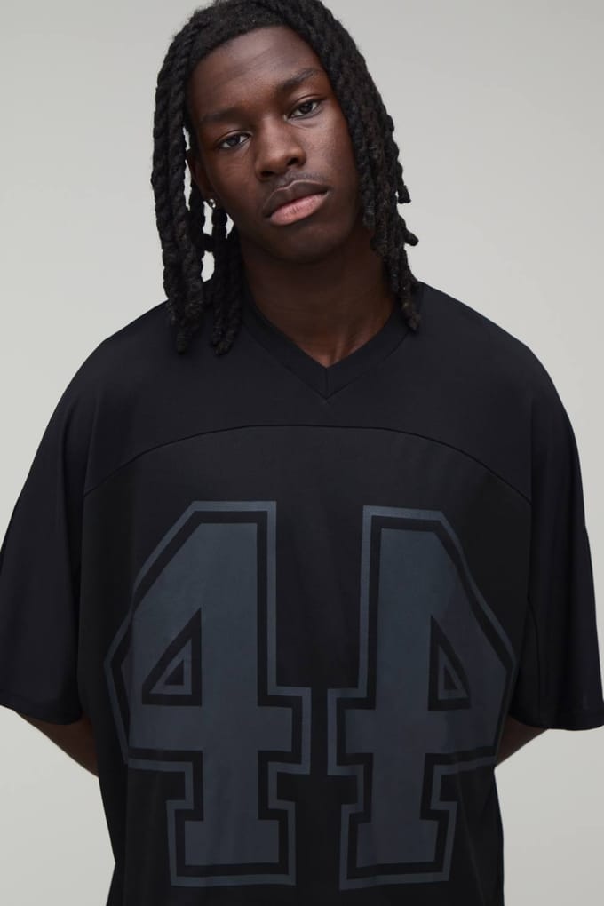 Oversized Boxy Mesh Vleermuis 44 Hockey Top En Short Set | Black | Size 5XL