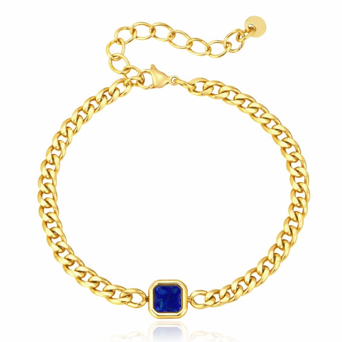 Mendes Stalen Schakelarmband Goudkleurig Lapis Lazuli