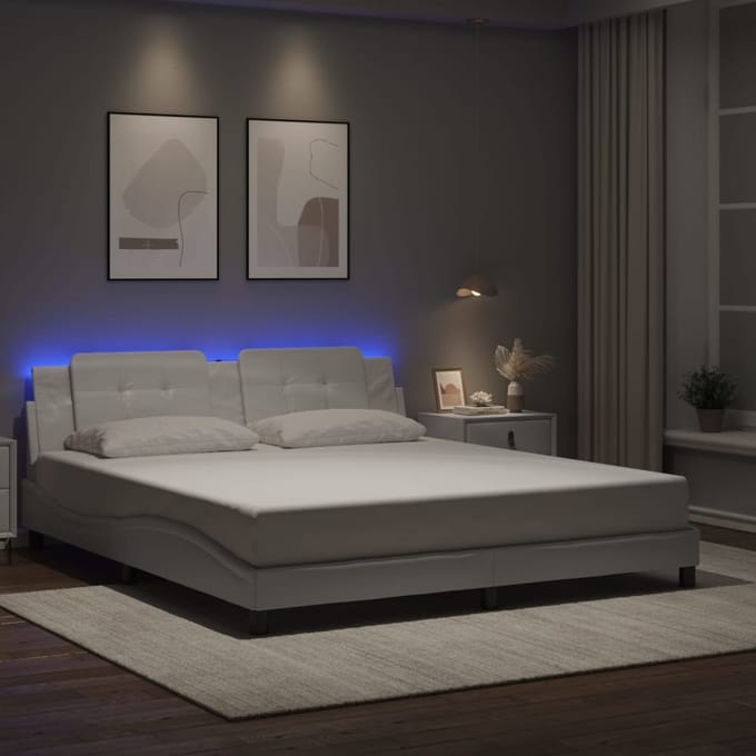 vidaXL - Bedframe - met - LED - zonder - matras - "Zadar" - wit - 180x200 - cm
