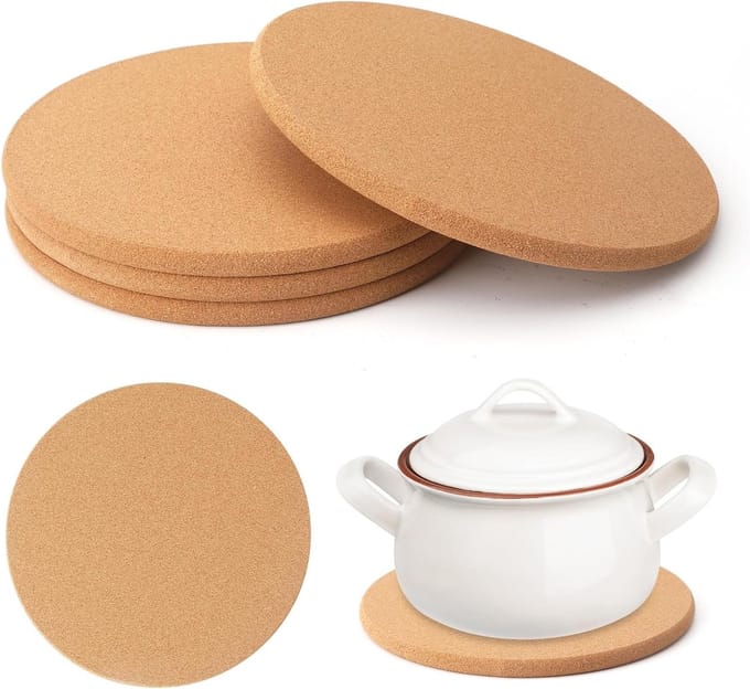 Set van 4 ronde kurken onderzetters van 19 cm - hittebestendig en herbruikbaar