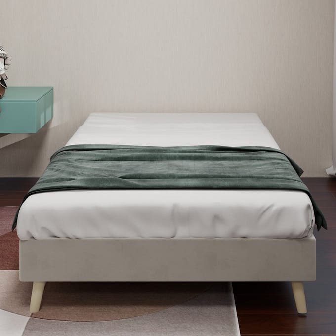 Eenpersoonsbedden - 90x200CM - Modern Minimalistisch Bedframe Lage Box - Velours - Beige (Geen Matras)