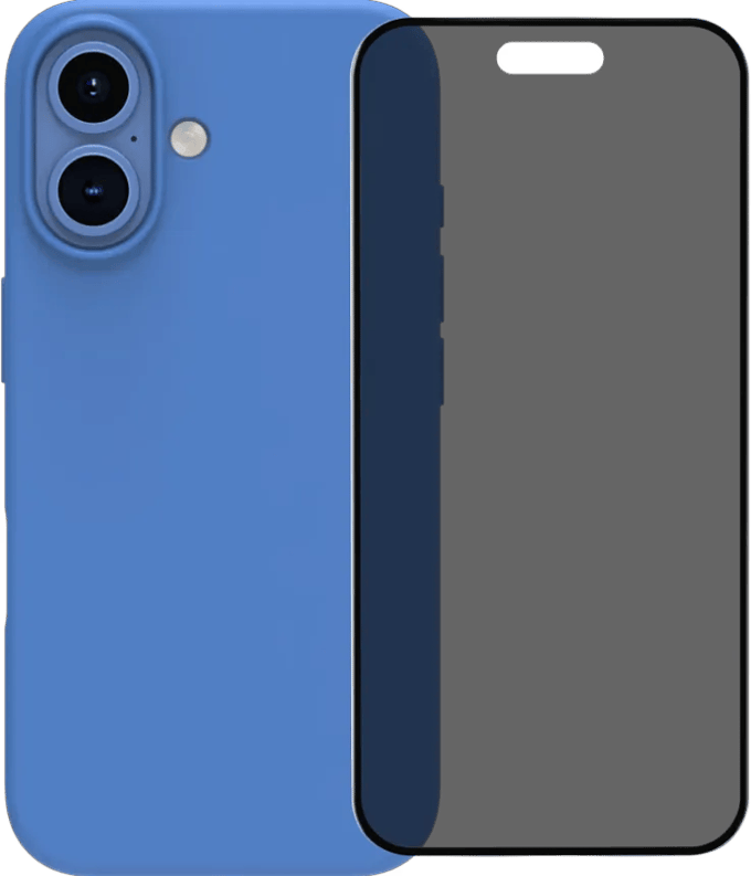 BlueBuilt Back Cover iPhone 16 Blauw + Privacy Filter Screenprotector Glas