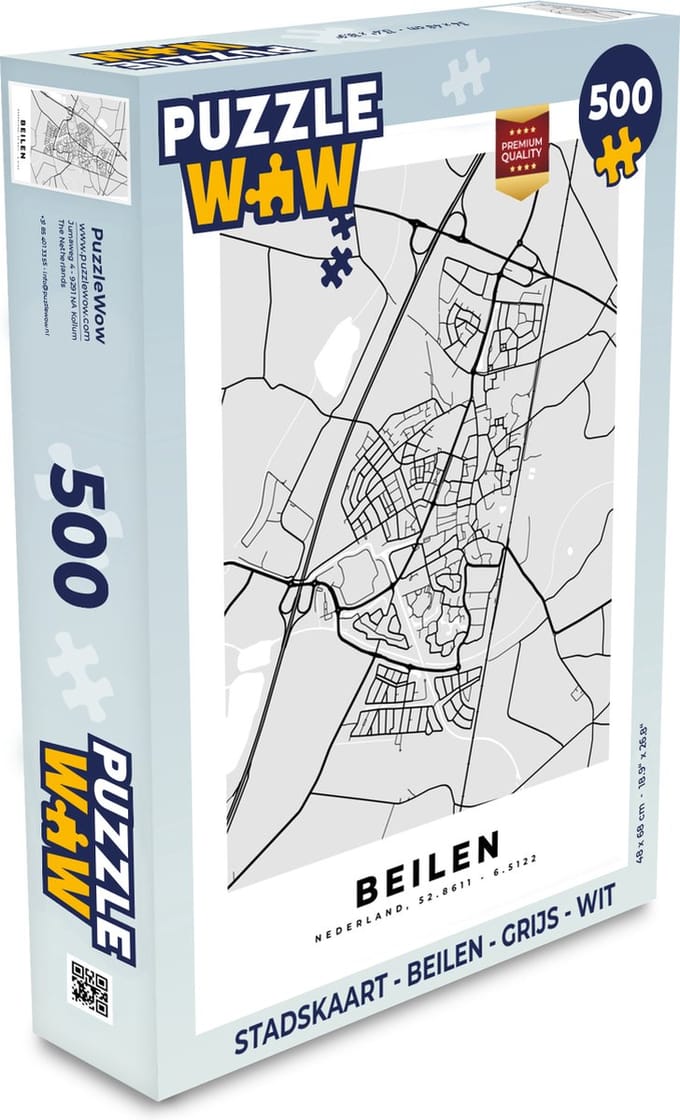 Puzzel Stadskaart - Beilen - Grijs - Wit - Legpuzzel - Puzzel 500 stukjes - Plattegrond