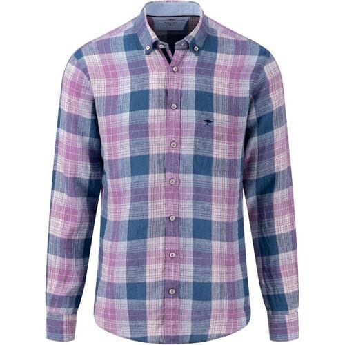 Fynch-Hatton Overhemd Multi Check Button Down Linnen Dusty Lavender / male