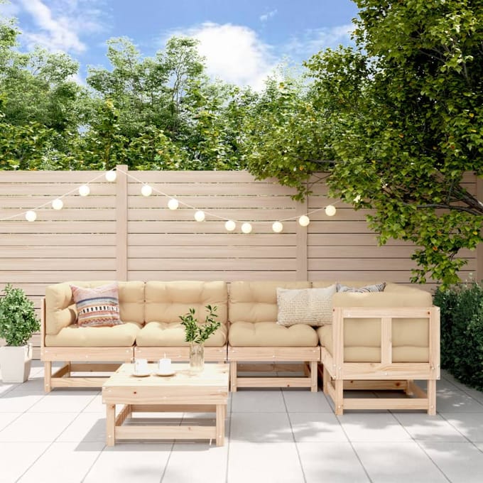 vidaXL - 6-delige - Loungeset - met - kussens - massief - hout