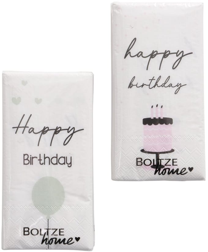 Boltze set van 2 servetten met tekst happy birthday