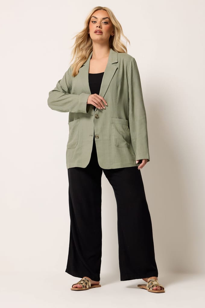Yours Blazer Van Linnenmix Met Zakken In Kakigroen Size 44