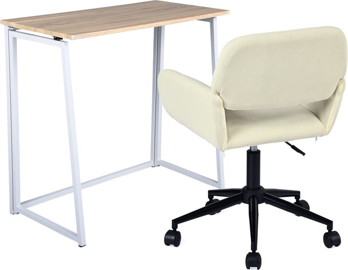 Bureau - Inklapbaar Bureau met Verstelbare Bureaustoel Set - Beige