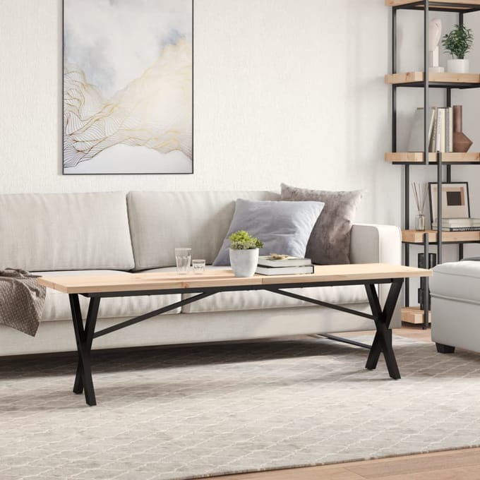 vidaXL - Salontafel - X-frame - 160x40x45,5 - cm - grenenhout - en - staal
