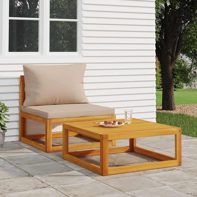 vidaXL - 2-delige - Loungeset - met - kussens - massief - acaciahout