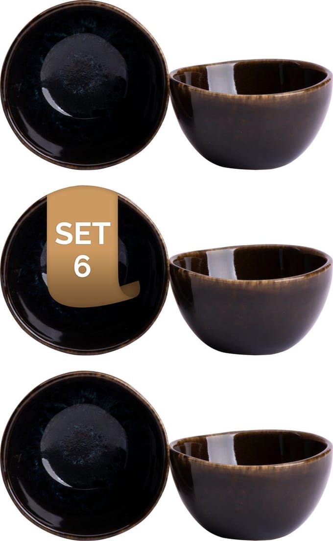 Palmer - Schaal - Kom - Eccentric - 10 cl - 7,5 cm - Blauw - Stoneware - Schalenset - 6 stuks