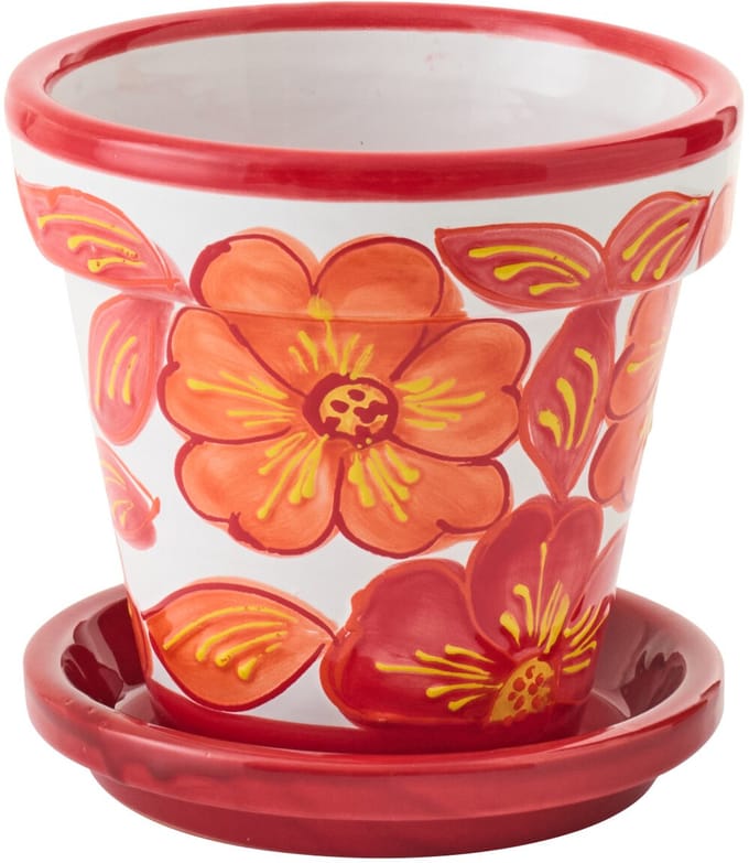 J-Line bloempot - keramiek - oranje/wit - small