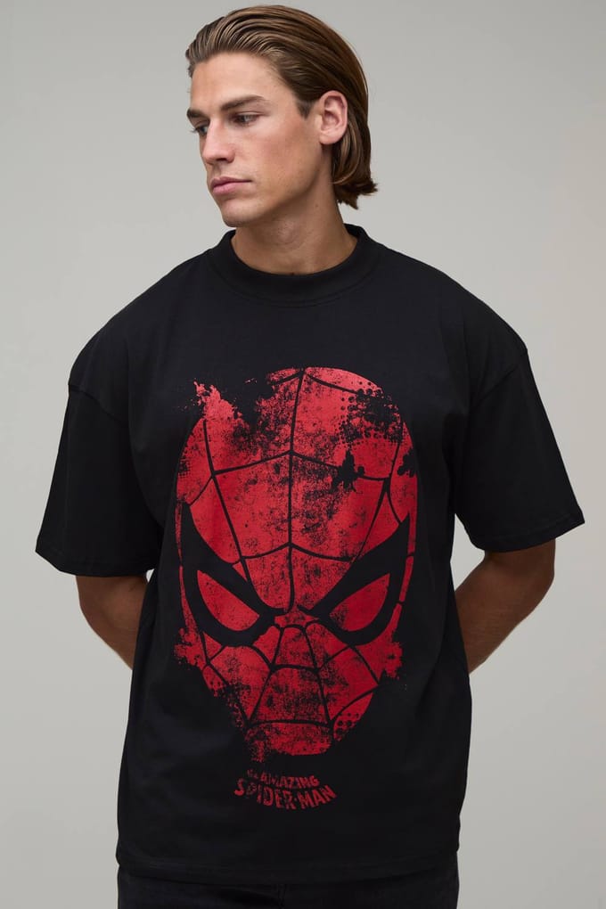 Oversized Spiderman Klassiek Licentie Print T-shirt | Black | Size Small