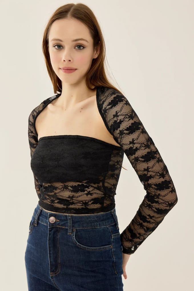 Slim Fit Lange Mouw Kanten Top