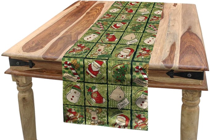 ABAKUHAUS Tafelrunner – olijfgroen-wit, 40x180 cm, machinewasbaar