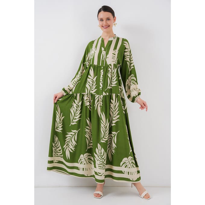 Geprinte V-hals Maxi-jurk