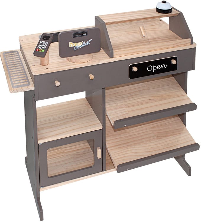 howa Speelgoed Winkeltje van Natuurlijk Hout, Taupe inclusief 5 Accessoires 4755
