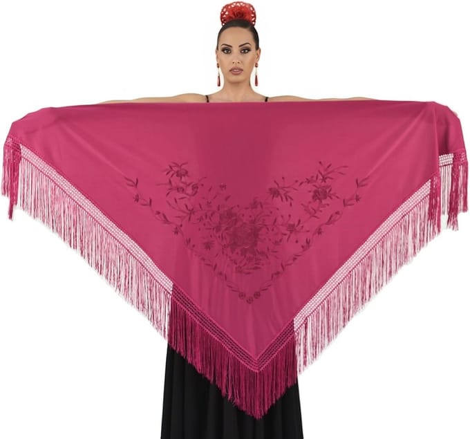 Grote Geborduurde Flamenco Sjaal Dames - Pashmina Driehoekige Danssjaal