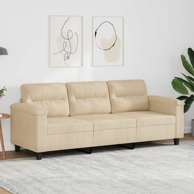 vidaXL - Driezitsbank - 180 - cm - microvezelstof - crèmekleurig