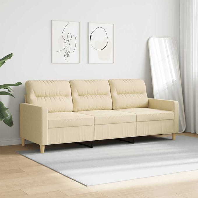 vidaXL - Driezitsbank - 180 - cm - stof - crèmekleurig