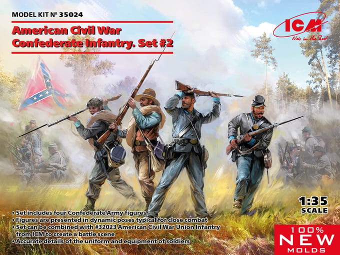 ICM Modelbouwpakket Militaire voertuigen - 35024 American Civil War Confederate Infantry Set no2 Plastic - 1:35 - Modelbouw