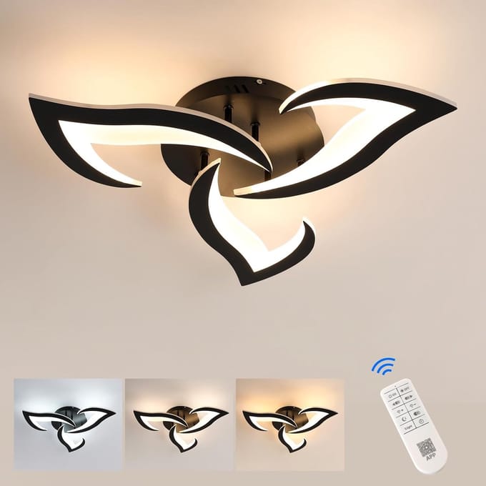 Haobosic - Acryl Plafondlamp - Zwart - 3-Licht - Dimbare + Afstandsbediening
