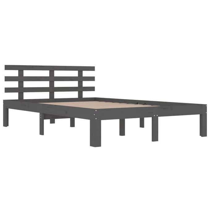 vidaXL - Bedframe - massief - hout - grijs - 150x200 - cm