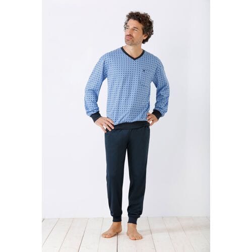 Blauwe comfortabele heren pyjama Hajo - Blauw - Maat - 56