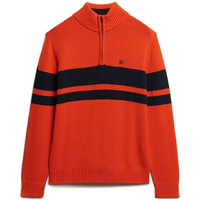 Superdry - Katoenen Gestreepte Trui Met Halve Rits - Heren - Sweaters