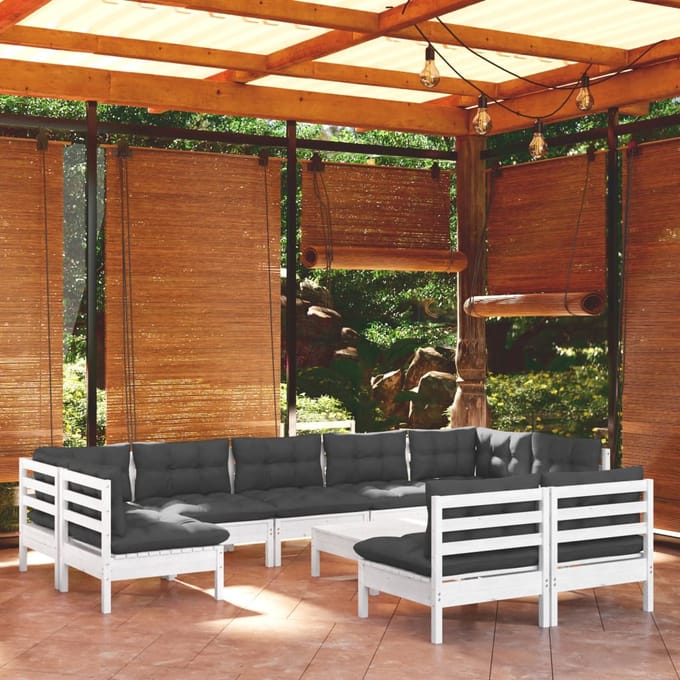 vidaXL - 10-delige - Loungeset - met - kussens - massief - grenenhout - wit
