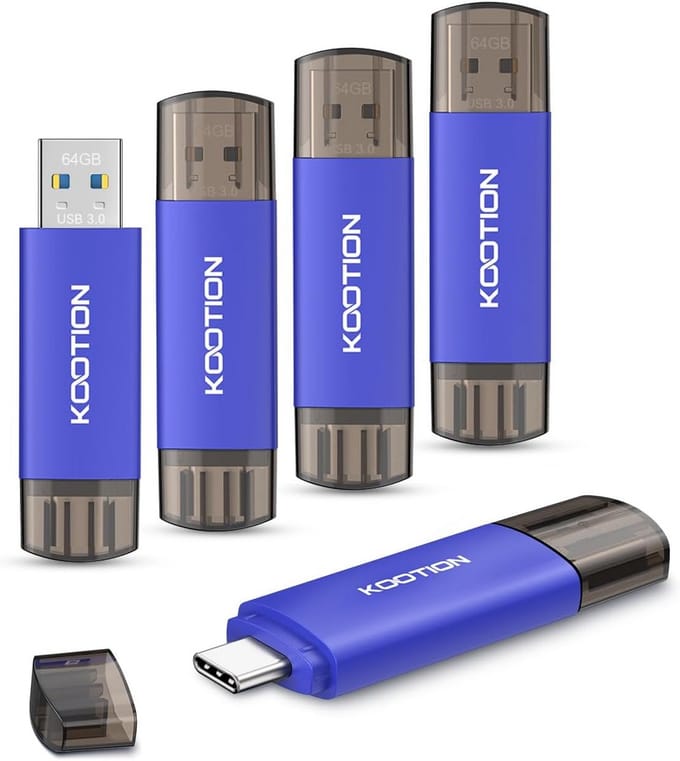 Set van 5 USB C en USB A Flashdrives - 64GB Geheugenstick Dual Connector voor Telefoon en PC