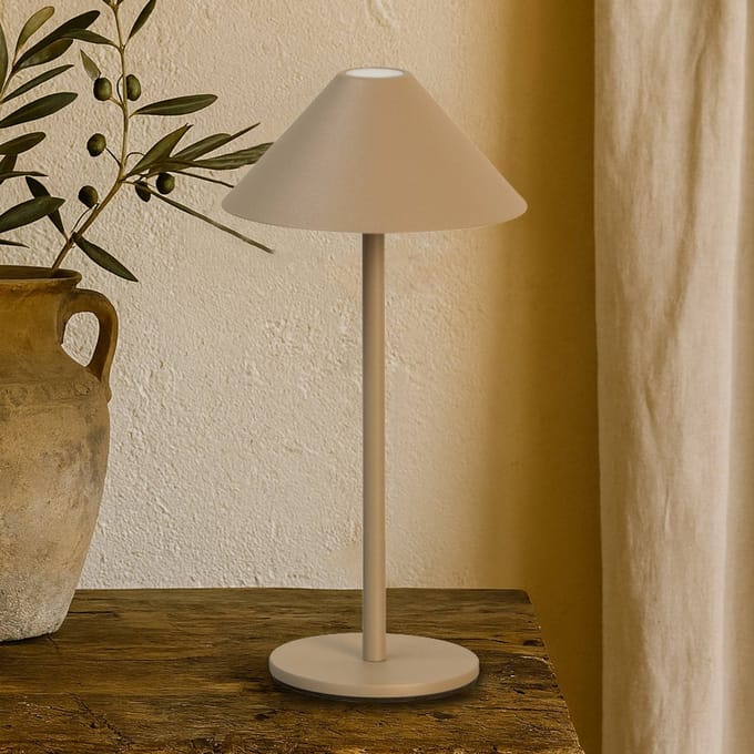 FH Lighting LED tafellamp Prato, greige, hoogte 25 cm metaal IP54
