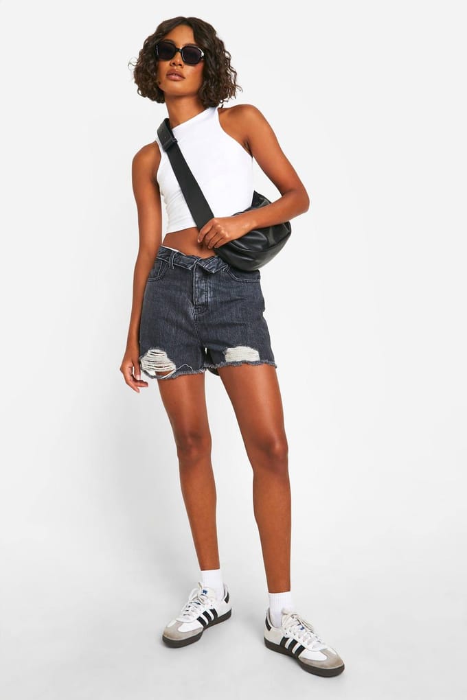 boohoo Dames Tall Fold Over Waist Shorts | Grijs | Maat: 36