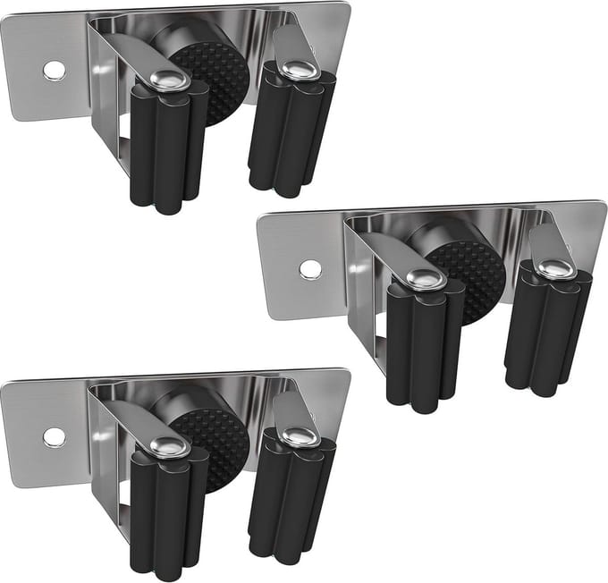 Zwarte Bezemhouder met 1 Clip - 3 Stuks