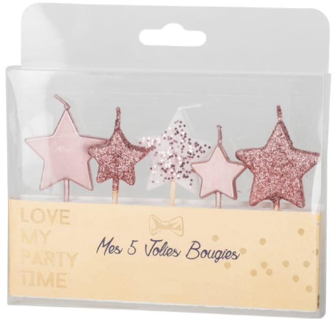 ARTYFETES - 5 sterkaarsen op prikker, roségouden verloop 7 cm met glitters