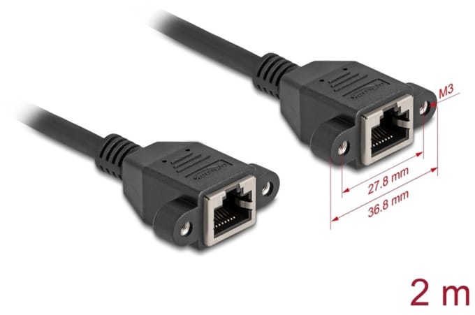 Delock Network Extension Cable S/FTP RJ45 jack to RJ45 jack Cat.6A flat design 2 m black