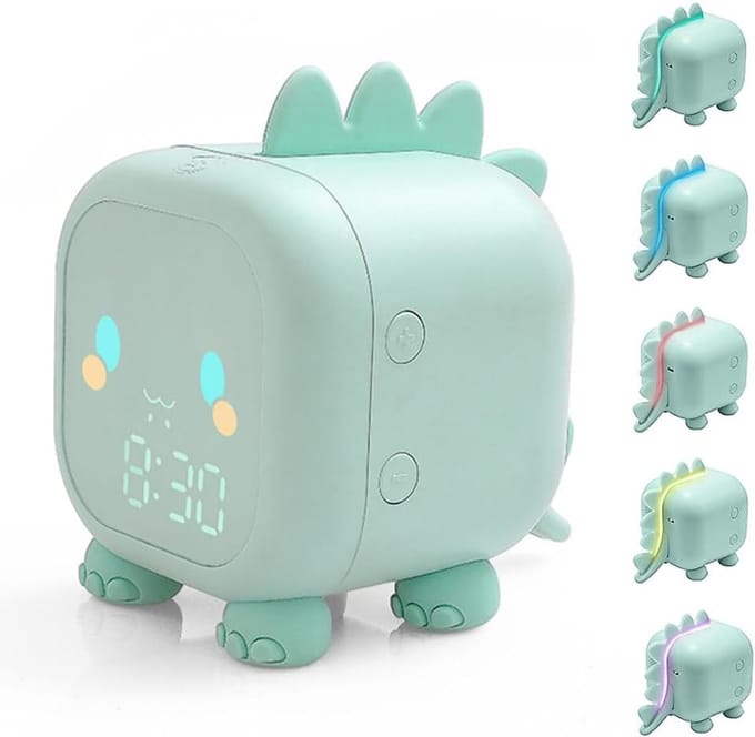 Digitale Kinderwekker met Nachtlampje, Timer en Snooze - Groene Dinosaurus Klok