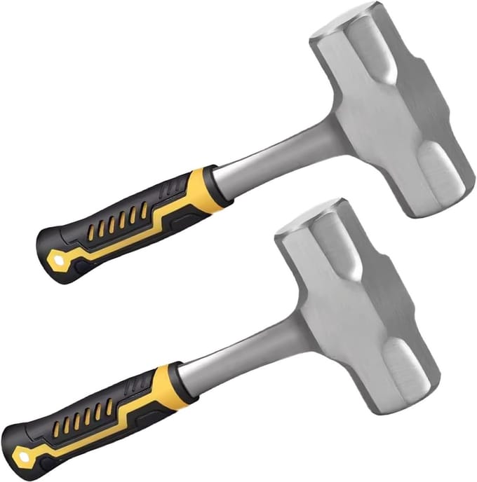 Set van 2 zware slegelhammers van 2000g met rubberen handvat voor sloopwerk, camping en betonbreken, 310mm lang