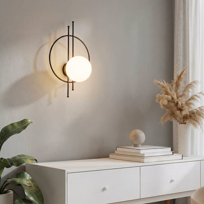 ROYALTECH Wandlamp Vintoise, zwart, glas/metaal, hoogte 55 cm