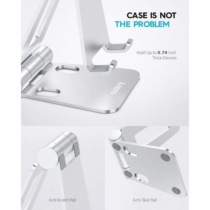 Nulaxy Telefoonhouder Bureau, Draagbare Smartphone Standaard Tafel, Zwart Telefoonhouder Dock, Verstelbaar Universeel Aluminium Su
