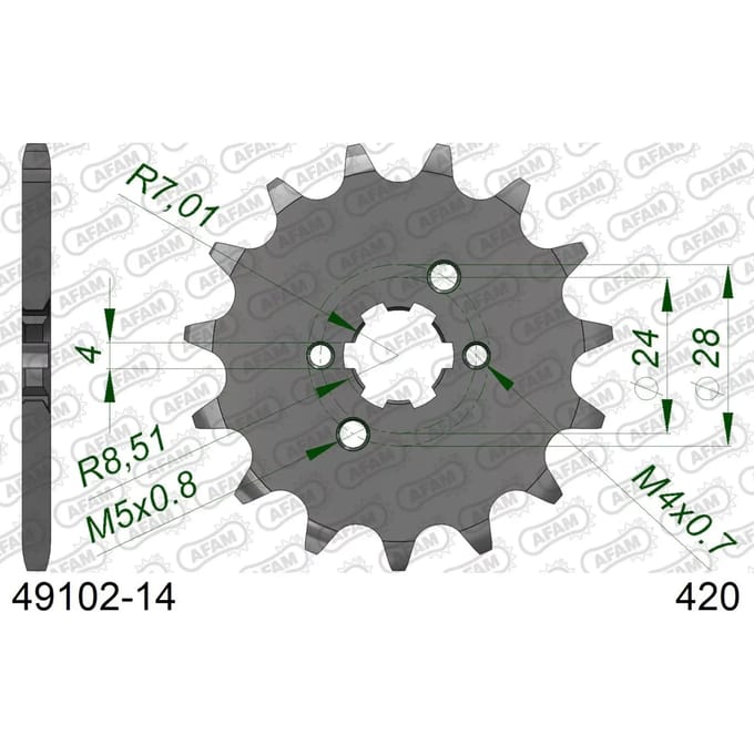 Stalen motortandwiel voor Afam 420 14 dents