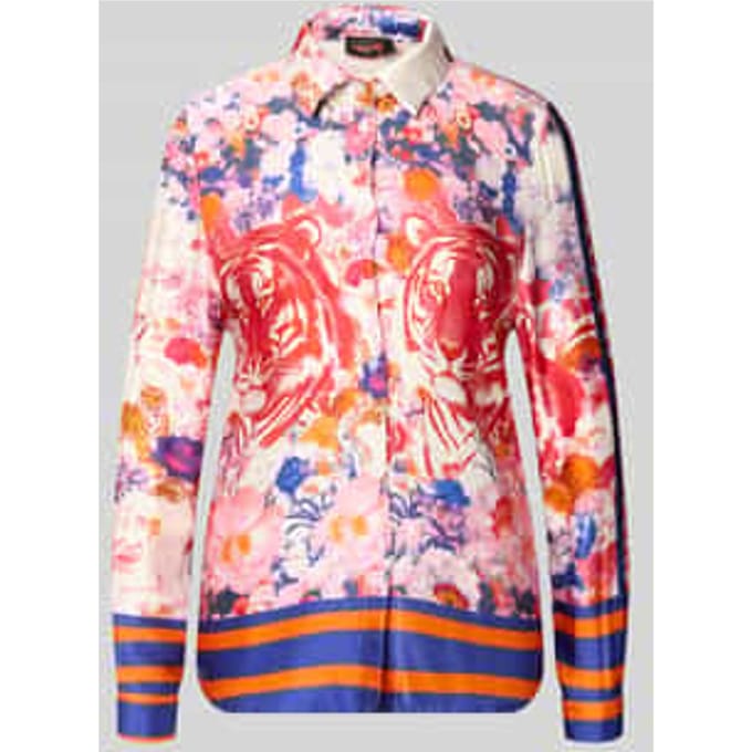 slim fit blouse van viscose model 'Wild Flower'