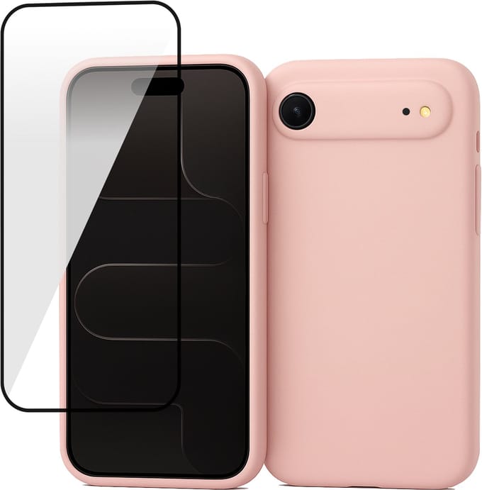 Hoesje geschikt voor iPhone 17 Air - Screenprotector Volledig Dekkend Glas - Mat Back Case Roze