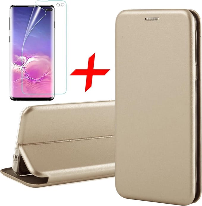 Hoesje geschikt voor Samsung Galaxy S10 Plus - Screen Protector PET - Book Case Kunstleer ThinShield Roségoud & Screenprotector