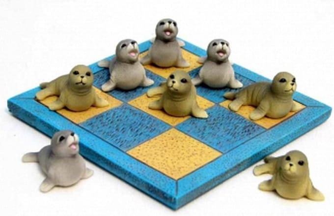 Boter kaas en eieren spelletje - met zeehondjes - 20 x 20 cm - steen - beeld